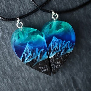 Aurora Bergherz Anhänger Set - Holz Resin Glow Schmuck