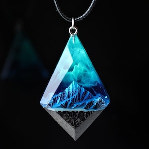 Wood Resin Pendant Mountain Panorama. Secret Magical World