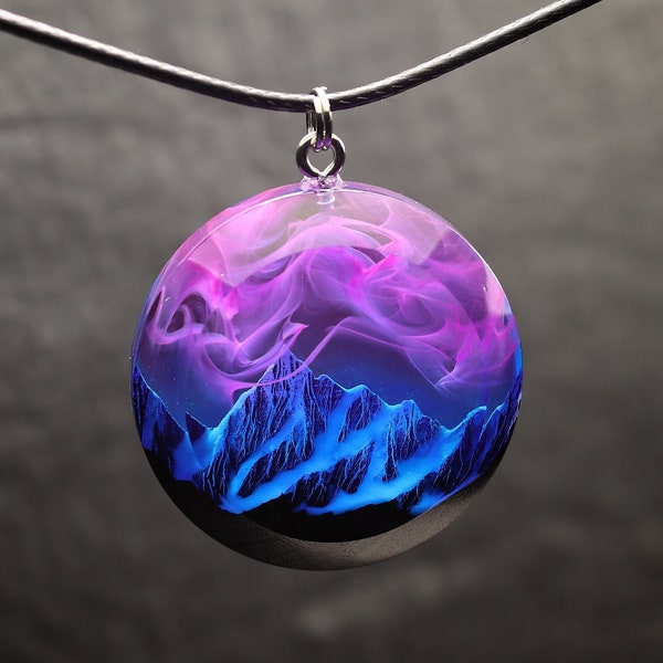 Aurora borealis Wood resin jewelry Northern lights Wood resin necklace Resin wood pendant Glow in the dark Gift for Her Birthday gift