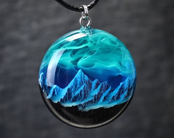 Handmade Northern Lights Wood Resin Pendant – Glow Personalized Gift