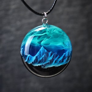 Handmade Northern Lights Wood Resin Pendant – Glow Personalized Gift
