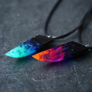 Wood resin pendant Aurora borealis Glow in the dark