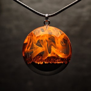 Wood Resin Fire Necklace – Round Personalized Pendant