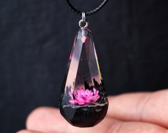 Wood resin pendant Handmade jewelry Flower necklace Glow in the dark Personalized gift