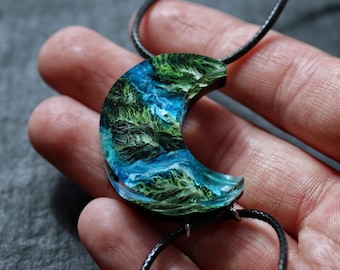 Wood resin pendant Landscape pendant Sea necklace Handmade jewelry