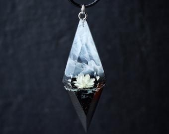 Wood resin necklace Handmade jewelry Glow in the dark