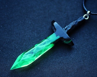 Wood resin necklace Sword pendant Wood resin jewelry