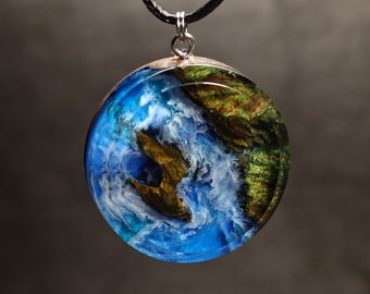 Wood resin pendant Landscape pendant Sea necklace Resin wood pendant