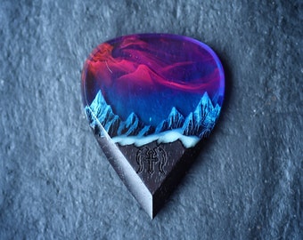 Wood resin guitar pick Northern Lights Best musician gift