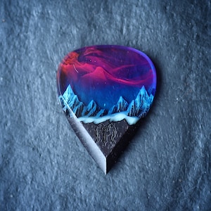 Wood resin guitar pick Northern Lights Best musician gift