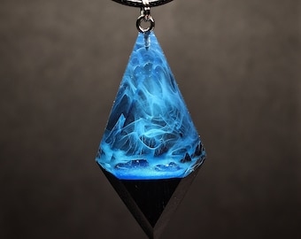 Wood Resin Mountain Panorama Pendant – Glow in the Dark Personalized Necklace Gift
