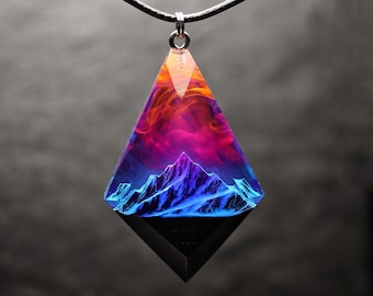 Northern lights Wood resin jewelry  Aurora borealis Wood resin necklace Resin wood pendant Glow in the dark