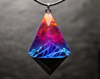 Northern lights Wood resin jewelry  Aurora borealis Wood resin necklace Resin wood pendant Glow in the dark