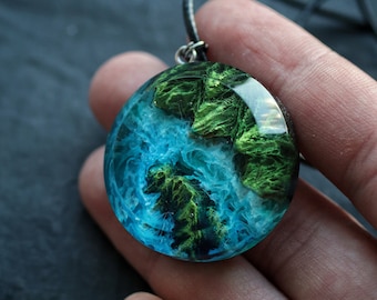 Landscape pendant Wood resin pendant Sea necklace Resin wood pendant