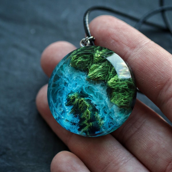 Landscape pendant Wood resin pendant Sea necklace Resin wood pendant