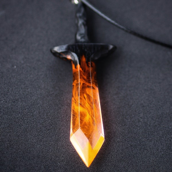 Wood resin pendant Handmade jewelry  Sword pendant