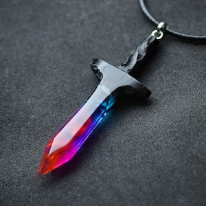 Wood resin pendant Sword pendant Resin jewelry Glow in the dark Handmade jewelry image 6