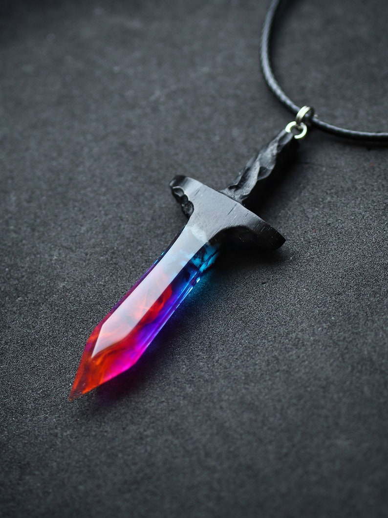 Wood resin pendant Sword pendant Resin jewelry Glow in the dark Handmade jewelry image 6