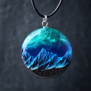 Aurora borealis Wood resin jewelry Northern lights Wood resin necklace Resin wood pendant Glow in the dark Gift for Her Birthday gift image 5