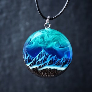 Aurora borealis Wood resin jewelry Northern lights Wood resin necklace Resin wood pendant Glow in the dark Gift for Her Birthday gift image 4