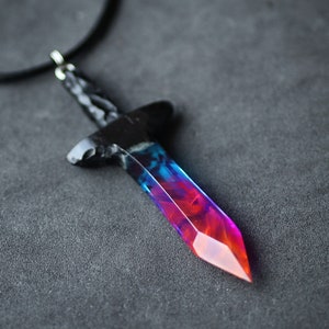 Wood resin pendant Sword pendant Resin jewelry Glow in the dark Handmade jewelry image 5