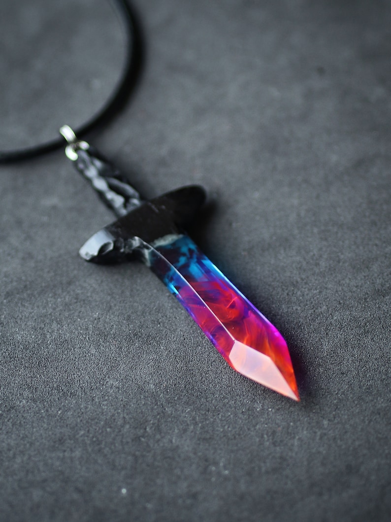 Wood resin pendant Sword pendant Resin jewelry Glow in the dark Handmade jewelry image 5