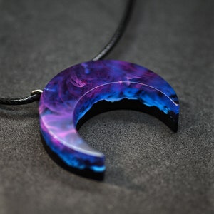 Wood resin pendant Best gift for girlfriend For man and woman Night Moon Glow in the dark