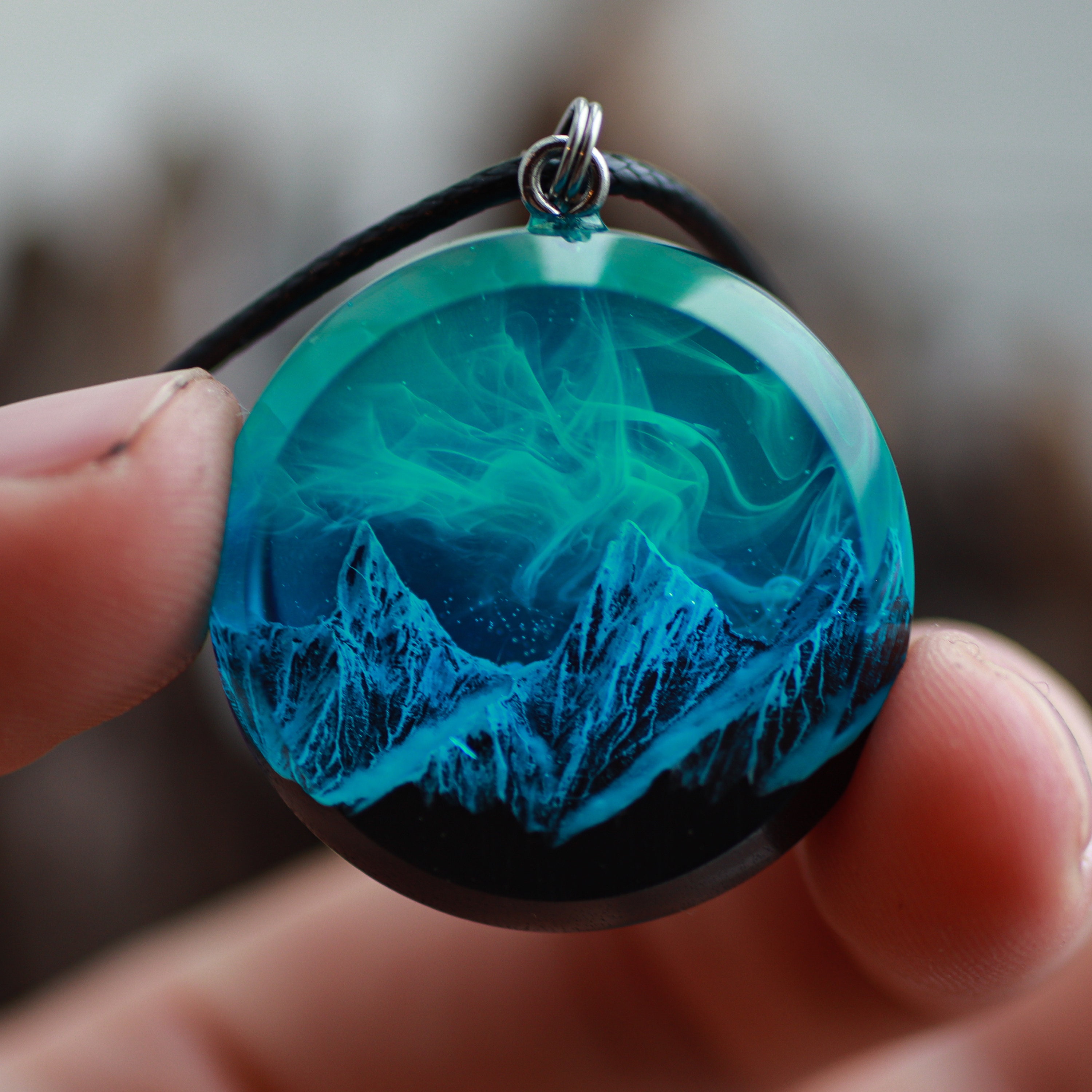 Wood Resin Pendant Glow Polar Mountain 