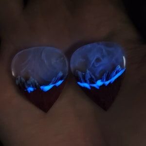 Wood resin guitar pick Glow in the dark Best musician gift image 8