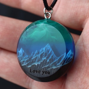 Aurora borealis Wood resin jewelry Northern lights Wood resin necklace Resin wood pendant Glow in the dark Gift for Her Birthday gift image 6
