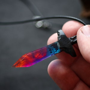 Wood resin pendant Sword pendant Resin jewelry Glow in the dark Handmade jewelry image 4