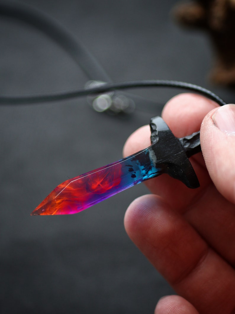 Wood resin pendant Sword pendant Resin jewelry Glow in the dark Handmade jewelry image 4