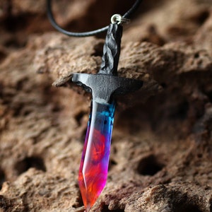 Wood resin pendant Sword pendant Resin jewelry Glow in the dark Handmade jewelry image 2