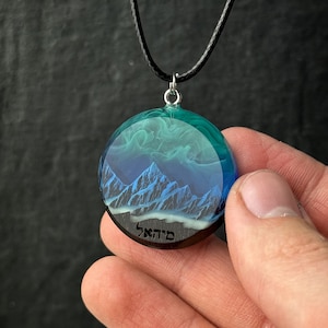 Aurora borealis Wood resin jewelry Northern lights Wood resin necklace Resin wood pendant Glow in the dark Gift for Her Birthday gift image 3