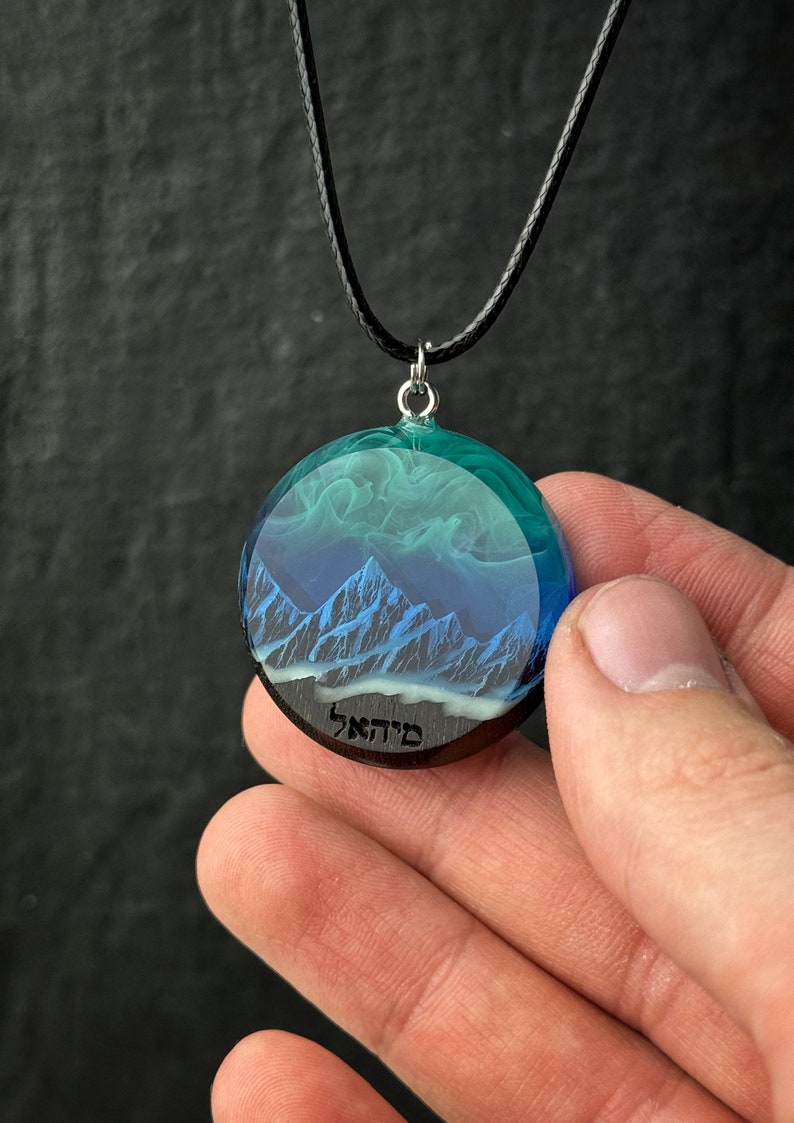 Aurora borealis Wood resin jewelry Northern lights Wood resin necklace Resin wood pendant Glow in the dark Gift for Her Birthday gift image 3