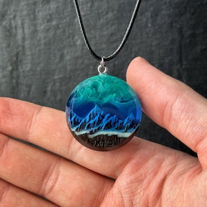 Aurora borealis Wood resin jewelry Northern lights Wood resin necklace Resin wood pendant Glow in the dark Gift for Her Birthday gift image 9