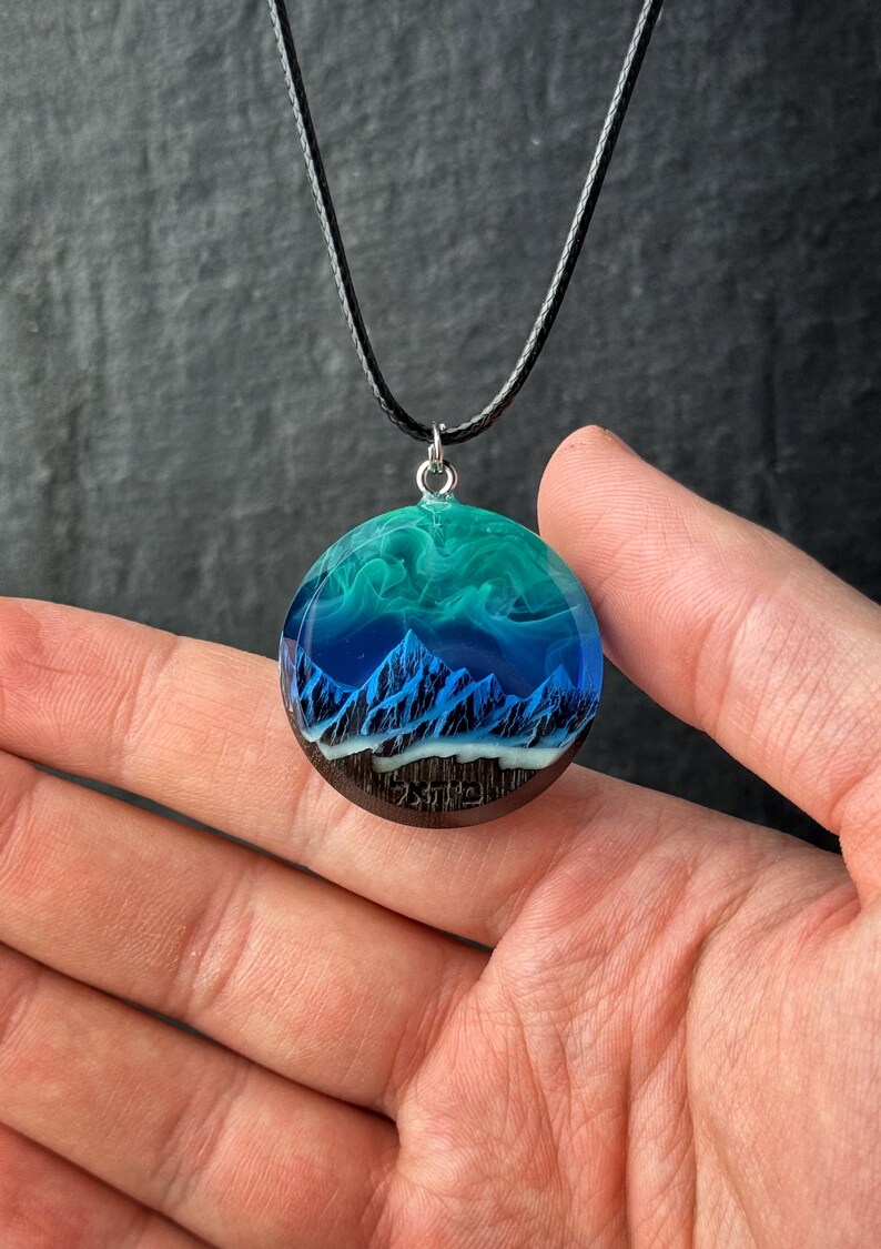 Aurora borealis Wood resin jewelry Northern lights Wood resin necklace Resin wood pendant Glow in the dark Gift for Her Birthday gift image 9