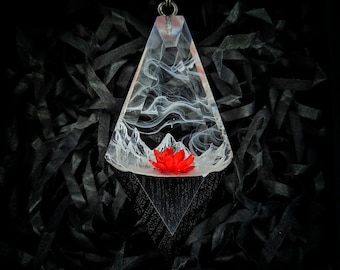 Wood Resin Mountain Flower Pendant – Glow Necklace Gift Handmade Jewelry