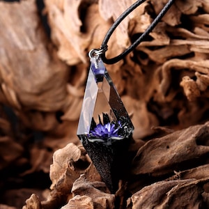 Epoxy Resin Real Flower Pendant Necklace - Handmade Wood Epoxy Resin jewelry, Nature inspired gift for her, Personalized Birthday gift image 2