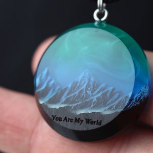 Aurora borealis Wood resin jewelry Northern lights Wood resin necklace Resin wood pendant Glow in the dark Gift for Her Birthday gift image 7