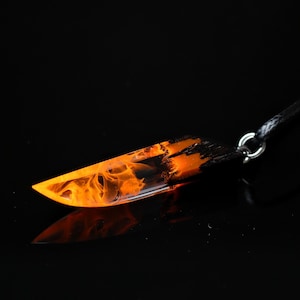 Wood Resin Fang Pendant – Flame Swirl Necklace