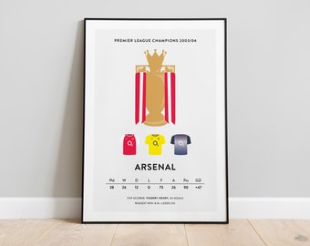 Arsenal Invincibles Unbeaten Premier League Champions Winners 2003 2004 Season Football Poster Print