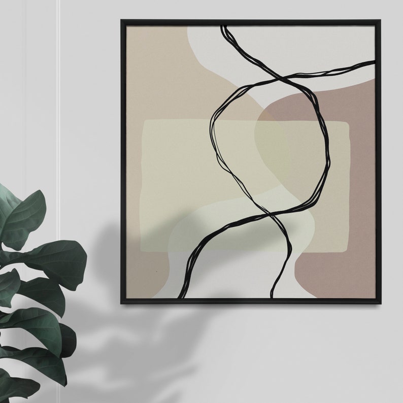 Boho Abstract Wall Art Bohemian Beige and Green Minimal Etsy