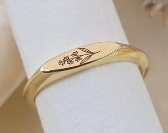 Custom BirthFlower Ring | 14K Gold Stacking Ring | Personalized Birth Flower | Mother's Day Gifts | Gift for Mom