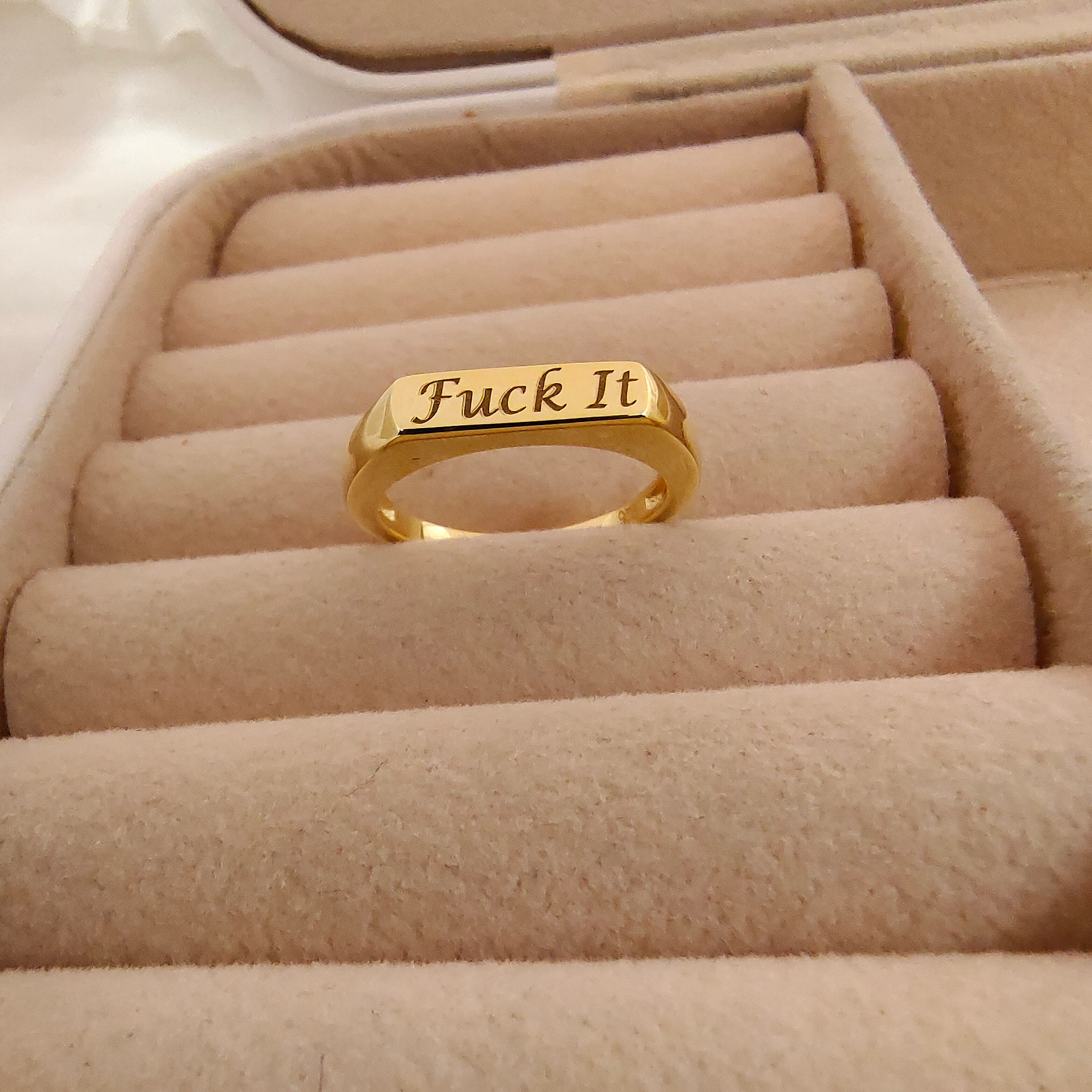 Gold Fuck Off Ring, Sterling Silver Bar Ring, Fuck Ring, Any Custom Word Engraved Ring, Fuck Off Jewelry, Silver Fuck Ring, 6 Font Options