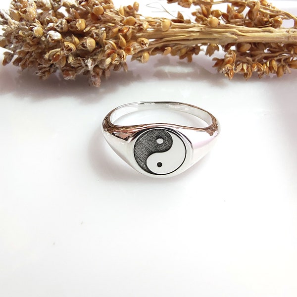 Bague Yin Yang ronde en argent sterling, bague Ying et Yang, bague de yoga, bague tendance, bague en argent oxydé, bijoux Ying Yang chinois