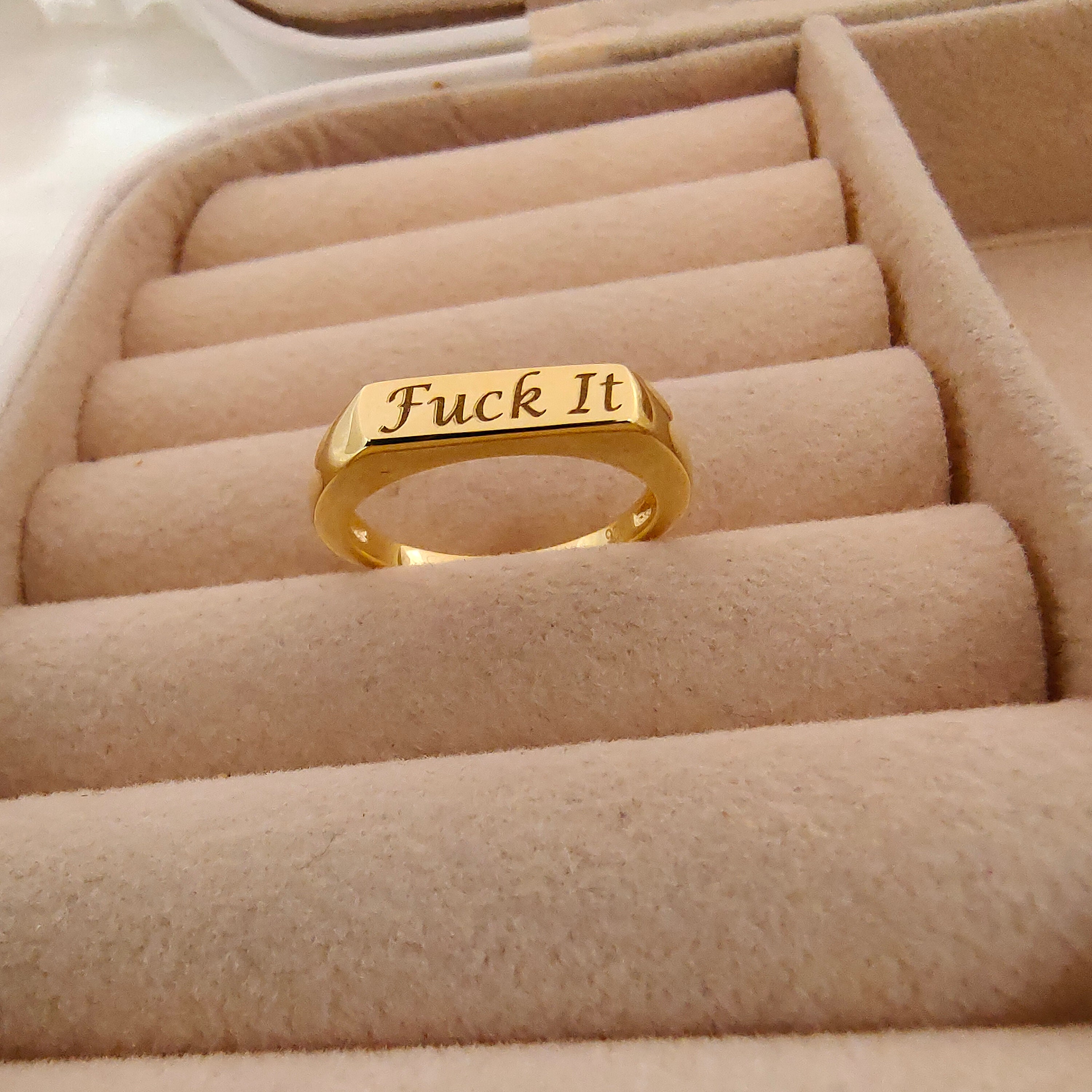 Gold Fuck Off Ring, Sterling Silver Bar Ring, Fuck Ring, Any Custom Word Engraved Ring, Fuck Off Jewelry, Silver Fuck Ring, 6 Font Options