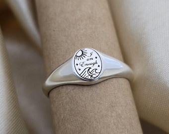 I am Enough Ring | Sterling Silver | Sun Waves Inspirational Ring | Self Love Jewelry | Gift for Daughter