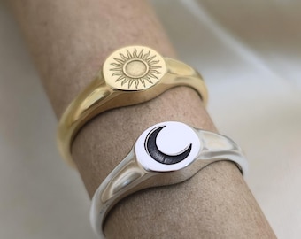Pierścionki dla par Sun Moon | Spersonalizowany grawerowany pierścionek | Srebro próby 925 o próbie 6 mm | Sprzedawane również pojedynczo