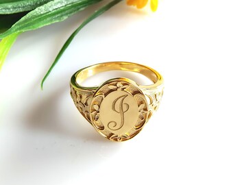 Free Fast Shipping, Initial Ring, Sterling Silver Ring, Any Name Date Year Monogram Ring, Personalized Ring, Signet Ring, Letter Ring,